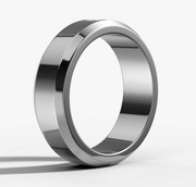 Beveled Edge Band With Emerald Cut Diamond