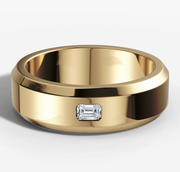 Beveled Edge Band With Emerald Cut Diamond