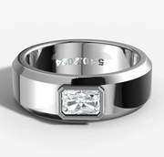 Bezel Set Diamond Band Engagement Ring with Radiant Cut Diamond