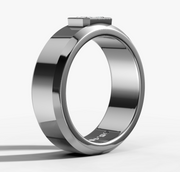 Bezel Set Diamond Band Engagement Ring with Radiant Cut Diamond