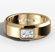 Bezel Set Diamond Band Engagement Ring with Radiant Cut Diamond