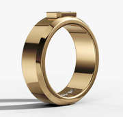 Bezel Set Diamond Band Engagement Ring with Radiant Cut Diamond