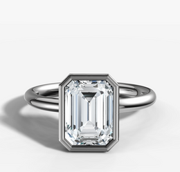 Bezel Set Engagement Ring with Emerald Cut Diamond