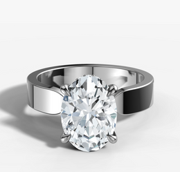 Hidden Halo Solid Solitaire Engagement Ring with Oval Cut Diamond