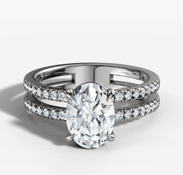 Double Pave Diamond Engagement Ring with Oval Cut Diamond