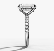 Hidden Halo Petite Shared Prong Diamond Engagement Ring with Emerald Cut Diamond