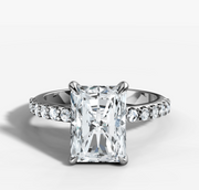Hidden Halo Petite Shared Prong Diamond Engagement Ring with Emerald Cut Diamond