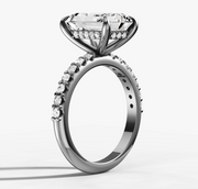 Hidden Halo Petite Shared Prong Diamond Engagement Ring with Emerald Cut Diamond