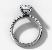 Hidden Halo Petite Shared Prong Diamond Engagement Ring with Emerald Cut Diamond