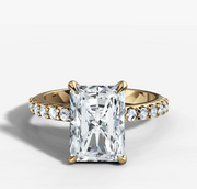 Hidden Halo Petite Shared Prong Diamond Engagement Ring with Emerald Cut Diamond