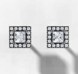 Princess Diamond Halo Stud Earrings