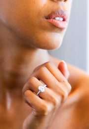 Hidden Halo Petite Shared Prong Diamond Engagement Ring with Oval Cut Diamond