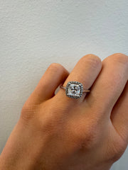 Petite Halo Diamond Engagement Ring with Cushion Cut Diamond