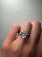 Hidden Halo Petite Shared Prong Diamond Engagement Ring with Emerald Cut Diamond