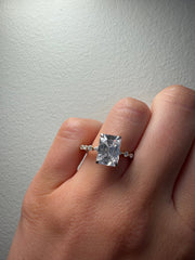 Petite Marquise and Round Single Prong Diamond Engagement Ring with Emerald Cut Diamond