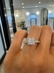 Hidden Halo Shared Prong Diamond Engagement Ring with Princess Cut Diamond