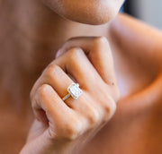 Signature Halo Diamond Engagement Ring with Emerald Cut Diamond