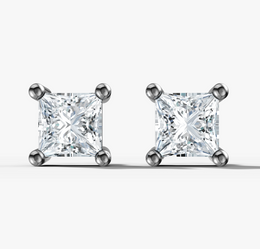 Four Prong Princess Diamond Stud Earrings