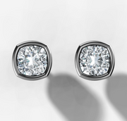 Bezel Set Cushion Diamond Stud Earrings