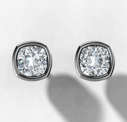 Bezel Set Cushion Diamond Stud Earrings