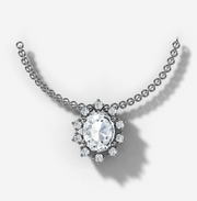 Oval Star Set Diamond Halo Necklace | Jewelverra