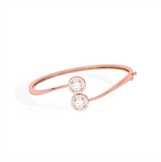Yellow Gold Open Bangle Bracelet – Twin Round Halo Diamonds | JewelVerra