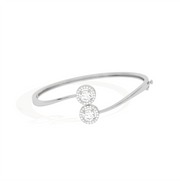 Yellow Gold Open Bangle Bracelet – Twin Round Halo Diamonds | JewelVerra