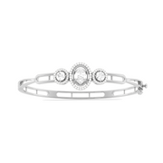 Three-Stone Diamond Bangle in Yellow Gold – Oval Center Halo Bracelet | JewelVerra