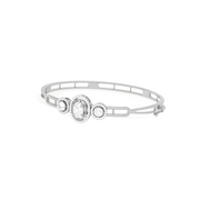Three-Stone Diamond Bangle in Yellow Gold – Oval Center Halo Bracelet | JewelVerra