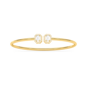Twin Emerald-Cut Diamond Bangle in Yellow Gold – Minimalist Open Cuff Bracelet | JewelVerra