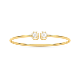 Twin Emerald-Cut Diamond Bangle in Yellow Gold – Minimalist Open Cuff Bracelet | JewelVerra