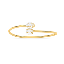 Yellow Gold Open Bangle Bracelet – Teardrop & Emerald Cut Diamond | JewelVerra