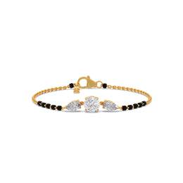 Solitaire Mangalsutra Bracelet for Women – Black Bead Diamond Bracelet in Gold | JewelVerra