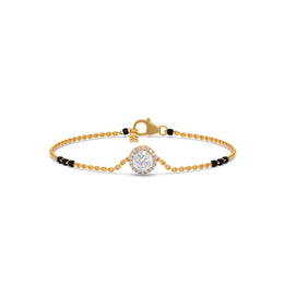 Single Diamond Mangalsutra Bracelet – Yellow Gold with Black Beads | JewelVerra