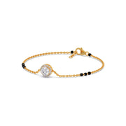 Single Diamond Mangalsutra Bracelet – Yellow Gold with Black Beads | JewelVerra