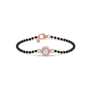 Round Diamond Halo Mangalsutra Bracelet – Yellow Gold with Black Beads | JewelVerra