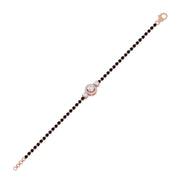 Round Diamond Halo Mangalsutra Bracelet – Yellow Gold with Black Beads | JewelVerra