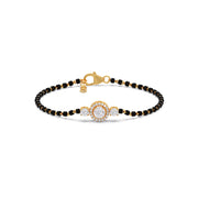Round Diamond Halo Mangalsutra Bracelet – Yellow Gold with Black Beads | JewelVerra