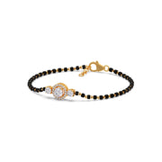 Round Diamond Halo Mangalsutra Bracelet – Yellow Gold with Black Beads | JewelVerra