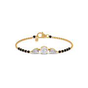 Mangalsutra Bracelet with Round and Pear Diamonds – Black Beads & Gold Chain | JewelVerra