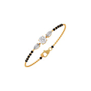Mangalsutra Bracelet with Round and Pear Diamonds – Black Beads & Gold Chain | JewelVerra