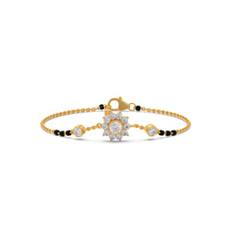Diamond Mangalsutra Bracelet for Women – Floral Design in Yellow Gold | JewelVerra