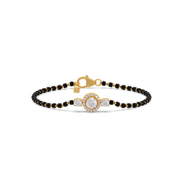 Halo Diamond Mangalsutra Bracelet for Women – Black Beads & Gold Chain | JewelVerra