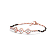 Floral Diamond Mangalsutra Bracelet – Yellow Gold Chain with Black Beads | JewelVerra