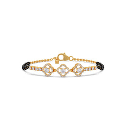 Floral Diamond Mangalsutra Bracelet – Yellow Gold Chain with Black Beads | JewelVerra