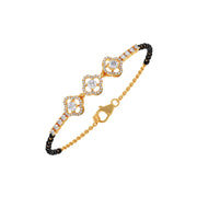 Floral Diamond Mangalsutra Bracelet – Yellow Gold Chain with Black Beads | JewelVerra