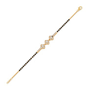 Floral Diamond Mangalsutra Bracelet – Yellow Gold Chain with Black Beads | JewelVerra
