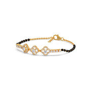 Floral Diamond Mangalsutra Bracelet – Yellow Gold Chain with Black Beads | JewelVerra