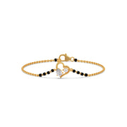 Heart Diamond Mangalsutra Bracelet – Yellow Gold with Black Beads | JewelVerra