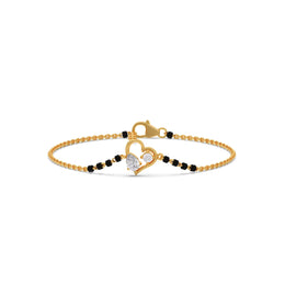 Heart Diamond Mangalsutra Bracelet – Yellow Gold with Black Beads | JewelVerra